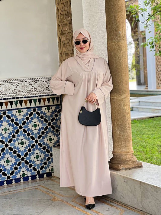 🕌 عباية راقية قطعتين كريب روز – Beige