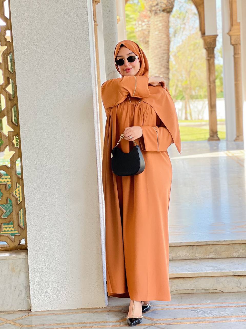 🕌 عباية راقية قطعتين كريب روز –Ghozbb