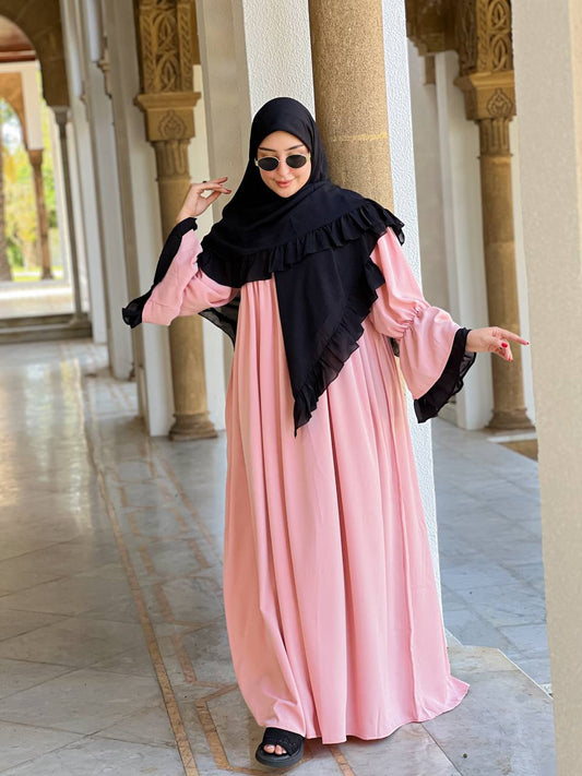 🕌 عباية راقية قطعتين كريب روز –Ghozbb