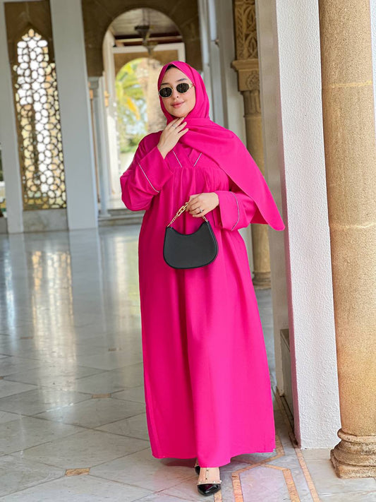 🕌 عباية راقية قطعتين كريب روز – Pink